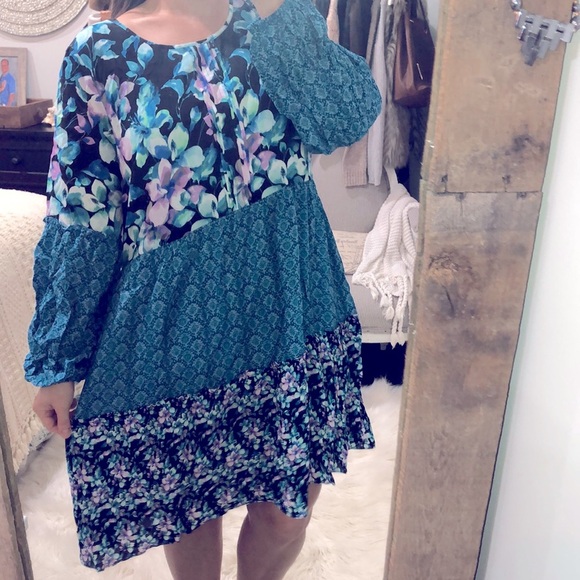 Soft surroundings size large blue and purple floral boho dress - Picture 1 of 9